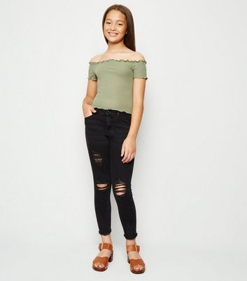 Girls Black Ripped High Waist Skinny Jeans Add to Saved Items Remove from Saved Items